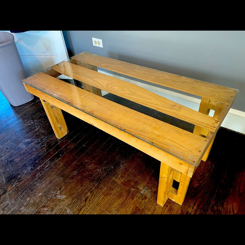 Pinball glass shipping crate coffee table